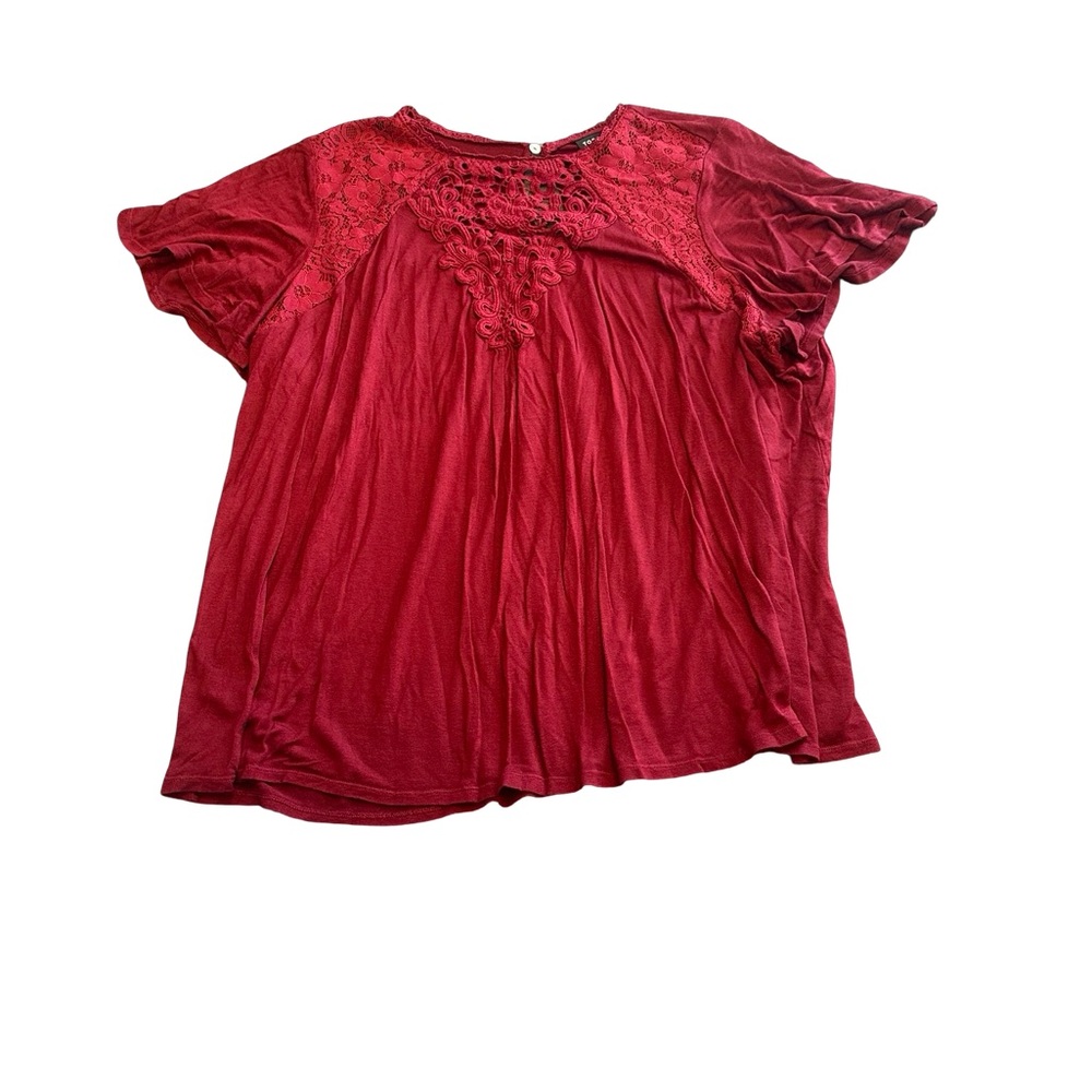 torrid Red Lace Yoke Short Sleeve Blouse